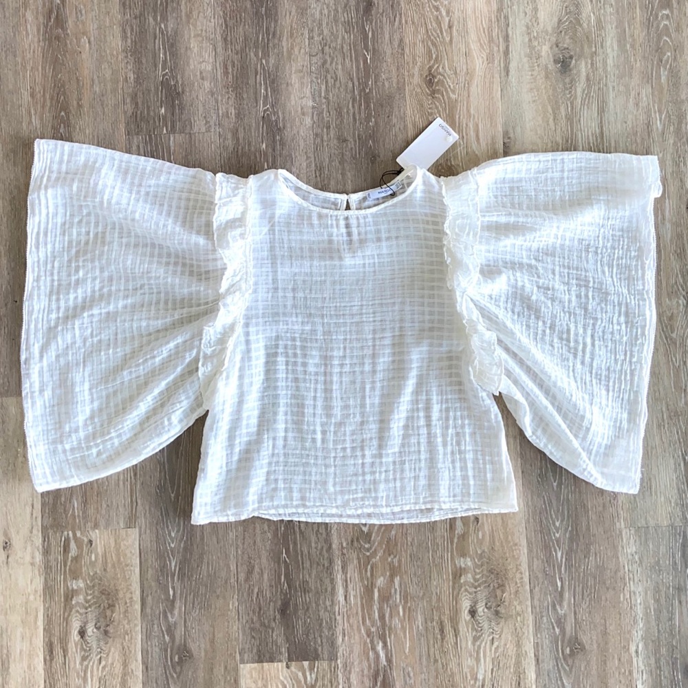 NEW Mango White Cotton Angel Sleeve Ruffle Top